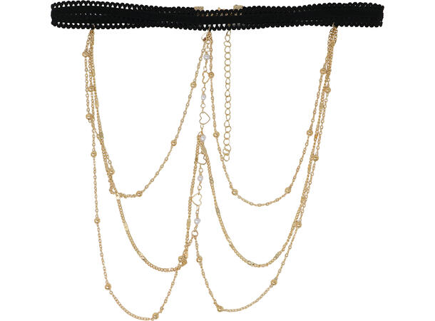 Smykke til ben - Sort/Gull m/hjerter 1 Kjede i metall/PVC til ben 