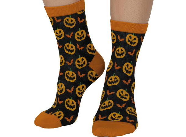 Sokker med gresskar - Sort/oransje 1 Par sokker i bomull - Str 37-41 