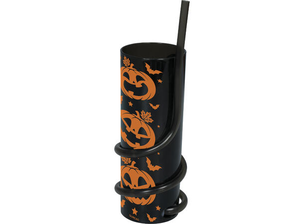 Sort glass med gresskar og sugerør 1 Glass i plast m/sugerør - 16cm 