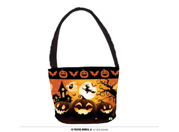 Stoffkurv - Oransje/sort - m/Gresskar 1 Godtekurv i Polyester - 30x15cm 