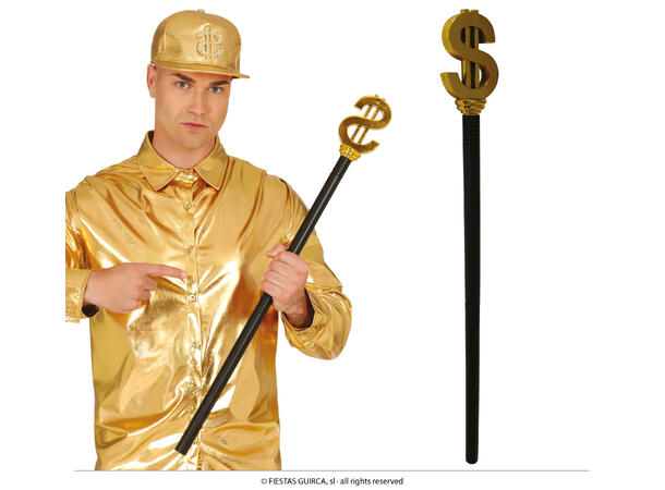 Stokk med dollartegn i gull 1 Delbar stokk i plast - 76cm 