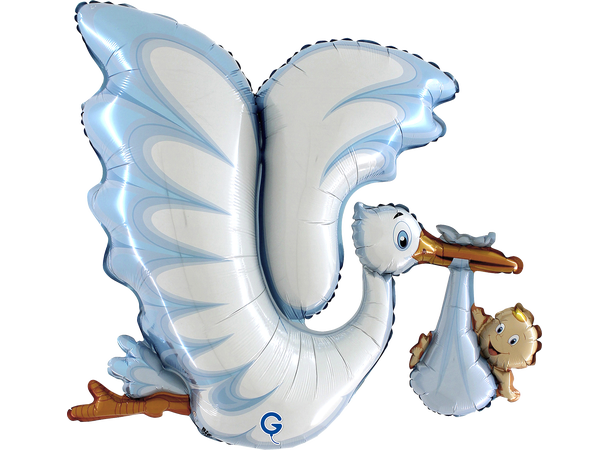 Stork med Baby - Lyseblå 1 Folieballong med form - (99x82 cm) 