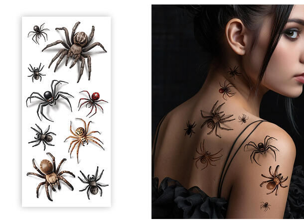 Tatoveringer - Edderkopper 3D effekt 1 Ark med tatoveringer - 30x14cm 