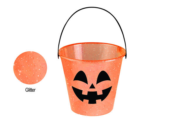 Trick or Treat - Glitter gresskarbøtte 1 Plastbøtte i PVC - 16x17,5cm 