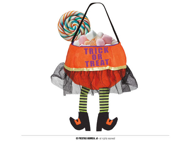 Trick or Treat - Oransje kurv m/Hekseben 1 Godtekurv i filt - 20cm 