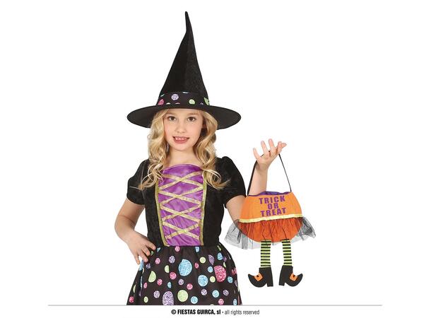 Trick or Treat - Oransje kurv m/Hekseben 1 Godtekurv i filt - 20cm 