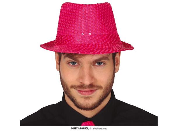 Trilbyhatt - Neon rosa m/paljetter 1 Hatt til voksen - Onesize 