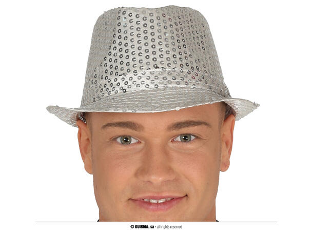 Trilbyhatt - Sølv m/paljetter 1 Hatt til voksen - Onesize 