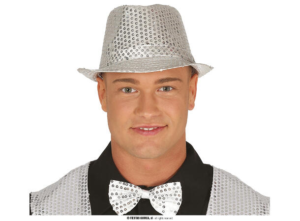 Trilbyhatt - Sølv m/paljetter 1 Hatt til voksen - Onesize 
