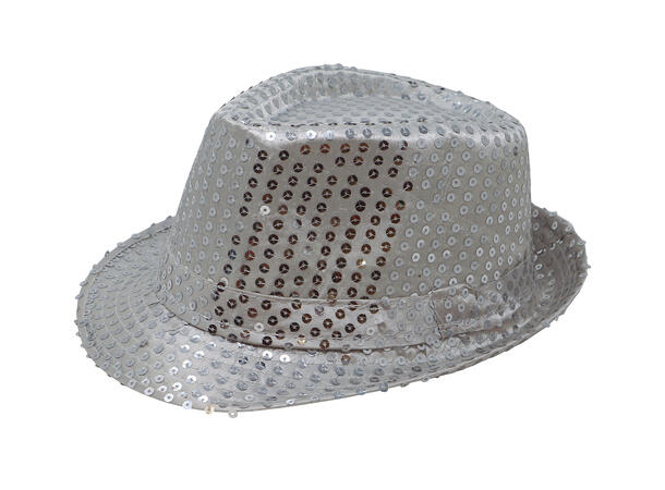 Trilbyhatt - Sølv m/paljetter 1 Hatt til voksen - Onesize 