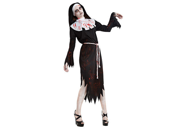 Zombie Nonne - Blodig - Sort/hvit 1 Damekostyme - kjole - Str M/L 