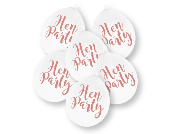 "Hen Party" - Hvit m/rosegull 10 Gummiballonger - 25cm (10")