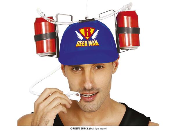 Ølhjelm - Blå - "Beer Man" 1 Hjelm m/holder til mann - Onesize 