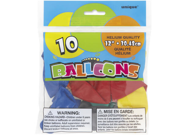 Ballonger - Assorterte farger 10 Gummiballonger - 30cm (12")