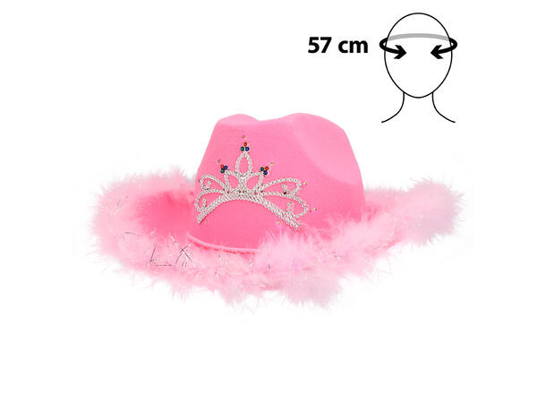 Cowboyhatt - Rosa med pels og LED-lys 1 hatt - onesize - incl batterier 