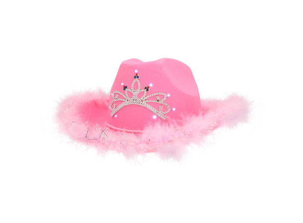 Cowboyhatt - Rosa med pels og LED-lys 1 hatt - onesize - incl batterier 