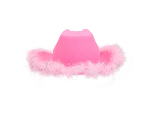 Cowboyhatt - Rosa med pels og LED-lys 1 hatt - onesize - incl batterier 