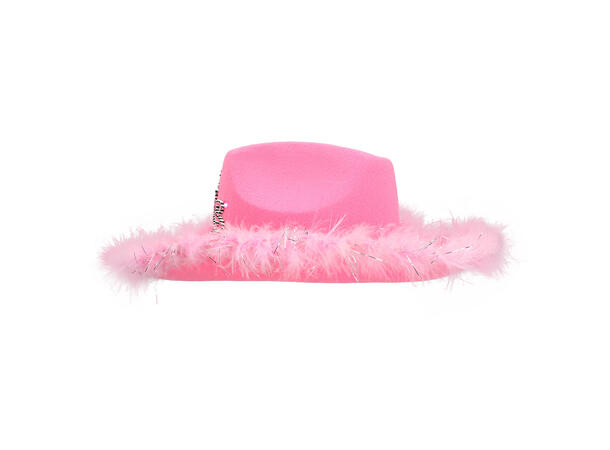 Cowboyhatt - Rosa med pels og LED-lys 1 hatt - onesize - incl batterier 