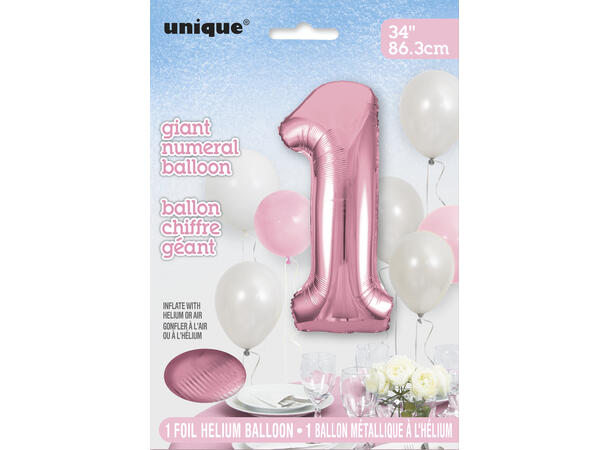 Ensfarget Lys Rosa tallballong - #1 1 Folieballong - 86cm (34")