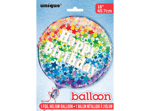 Gratulerer med Dagen, Stjerner - Regnbue 1 Folieballong - 46cm(18")