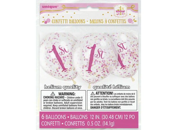 Konfettiballonger - Rosa og Gull 6 Konfettiballonger - 30cm (12")