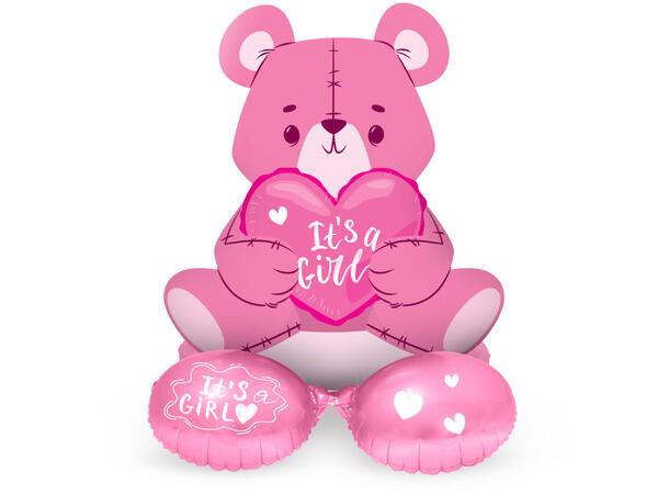 Rosa teddybjørn - "Its a Girl" 1 Folieballong med form for luft - 61cm 