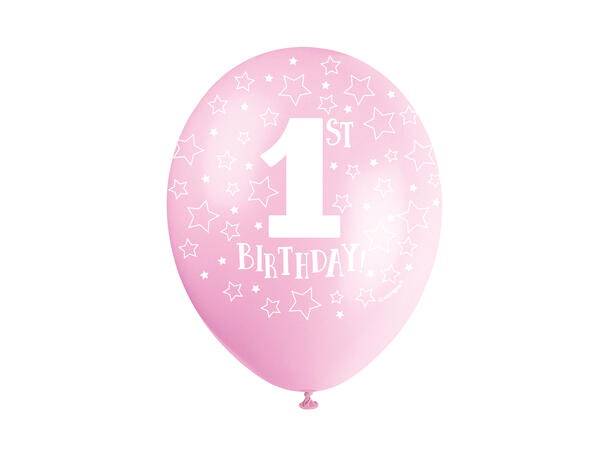 Superprint Premium Første bursdag - Rosa 5 Gummiballonger - 30cm (12")