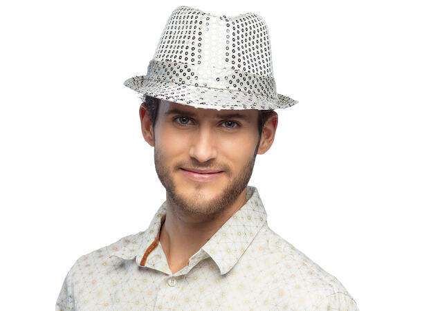 Trilbyhatt - Sølv paljetter 1 Hatt til voksen - Onesize