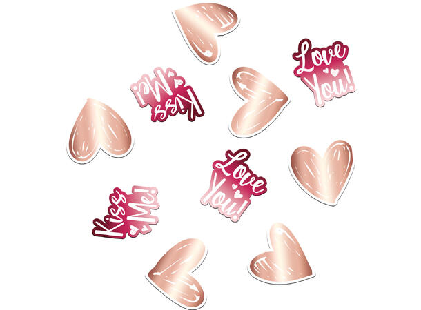 "Love You", "Kiss Me" og Hjerter 45 stk Papirkonfetti 