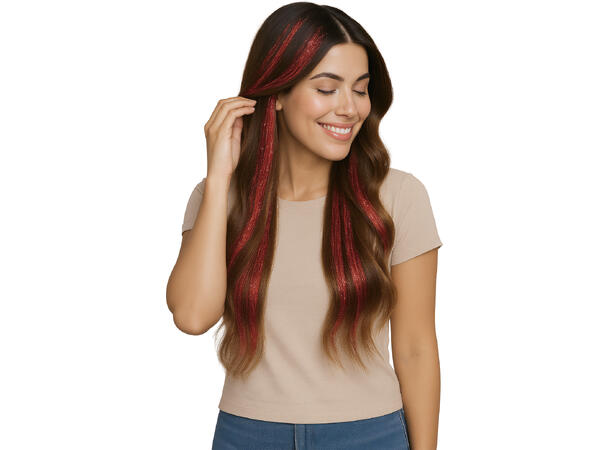 3 Hairextesion - Glitter Rød 3 Hairekstesions - 50cm 