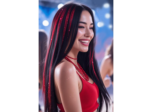 3 Hairextesion - Glitter Rød 3 Hairekstesions - 50cm 