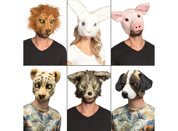 Ansiksmaske - Dyrehoder - 6 Assoterte 1 Maske i plysj - Onesize 