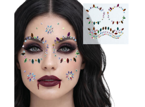 Ansiktskrystaller -Sølv/Lilla Hodeskalle 1 Ark med selvklebende stener - 13x15cm 