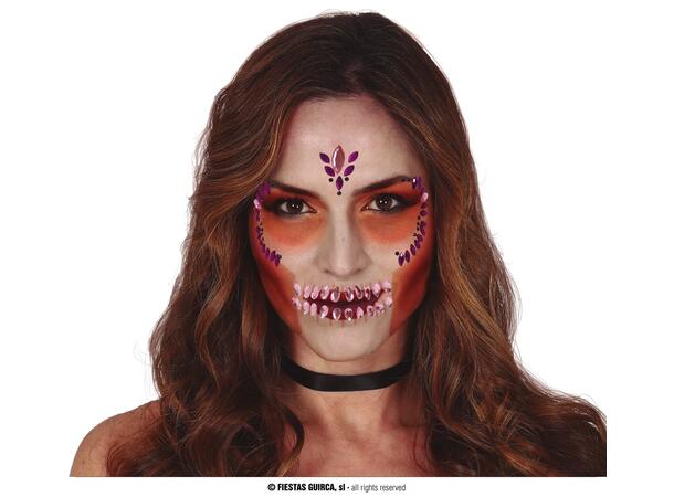 Ansiktskrystaller - Skalle - Lilla 1 Ark med selvklebende stener - 13x15cm 