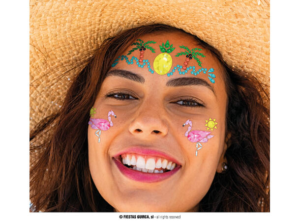 Ansiktssmykker - Tropisk 1 Sett smykker i selvklebende harpiks 