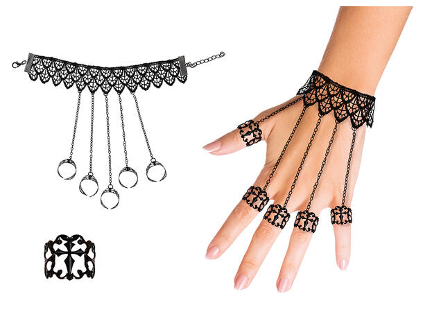 Armbånd med ringer - Gotisk 1 Armbånd og 5 ringer i metall 