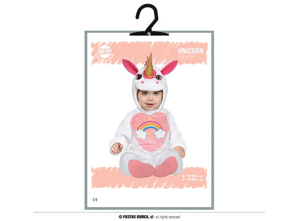 Baby Enhjørning - Hvit/Rosa 1 Babykostyme til jente - Str 18-24 Mnd 