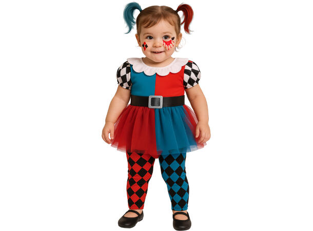 Baby Harlequin - Blå/Rød 1 Babykostyme til jente - Str 18-24 Mnd 