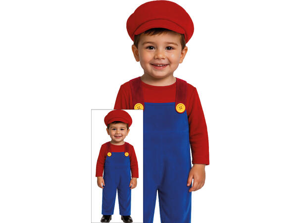 Baby Italiensk rørlegger - rød/blå 1 Babykostyme til gutt - Str 2-3 År 
