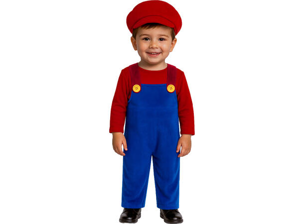 Baby Italiensk rørlegger - rød/blå 1 Babykostyme til gutt - Str 2-3 År 