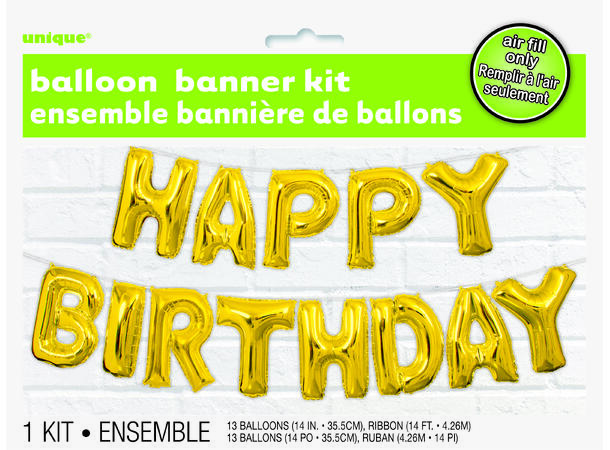 Ballongord - HAPY BIRTHDAY - Gull 1 Ballongord folie - 36cm (14") 