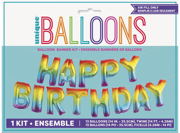 Ballongord - "Happy Birthday" 1 Ballongord folie - 36cm (14")