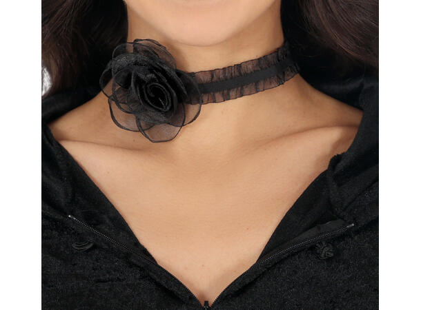 Blondekjede med sort rose 1 Halskjede i metall/polyester/PVC 