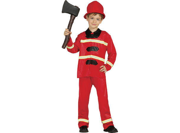 Brannmann - barnekostyme - Rød 1 Barnekostyme - Str 7-9 År 