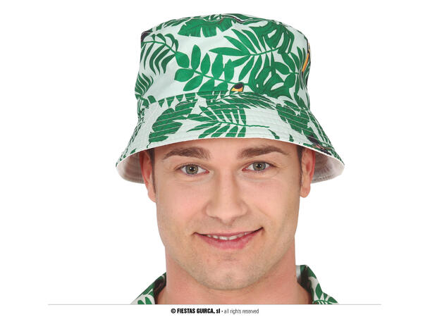 Bøttehatt - Palme- Grønn/Hvit 1 Hatt i polyester til voksen 