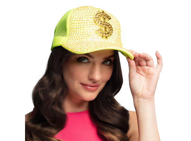 Caps - Neon m/"$"-tegn - 4 farger ass. 1 Caps til voksen - Onesize 