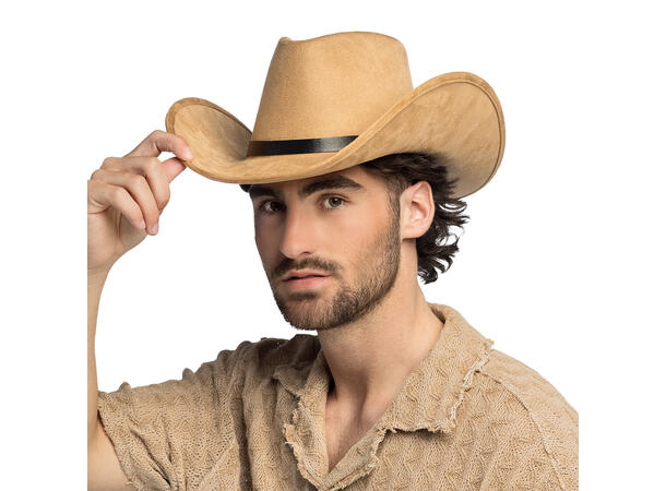 Cowboyhatt - Bronco - Beige m/bånd 1 Hatt til voksen - Onesize 