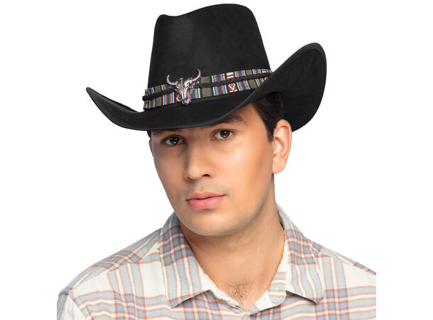 Cowboyhatt - Django - Sort m/pynt 1 Hatt til voksen - Onesize 