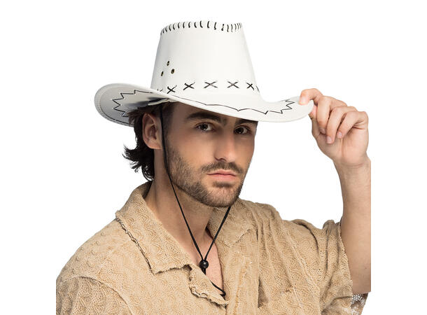 Cowboyhatt - Hvit - Lærlook 1 Hatt til voksen - Onesize 