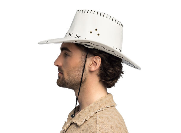 Cowboyhatt - Hvit - Lærlook 1 Hatt til voksen - Onesize 